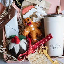 Load image into Gallery viewer, Frank Green Party Cup (assorted colours based on availability) 8mm wide reusable stainless-steel straws, made from durable food grade stainless steel 2 pieces of Juni Moon Christmas felt – Australian designed and handmade in Nepal with 100% wool. Santa’s Magic Key - Handmade and the perfect timeless Christmas addition. Salted Caramel Fudge – handmade, 57.50g May contain traces of nuts Ginger Santa Cookie – Handmade gingerbread santa cookie, contains gluten, egg and dairy
